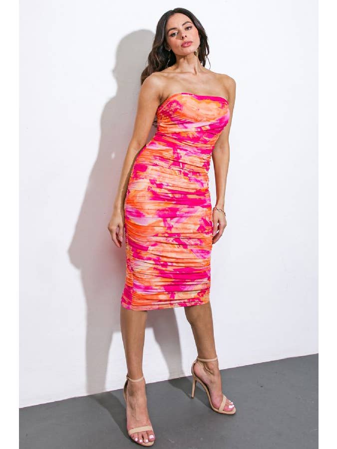 Print Power Mesh Midi Dress