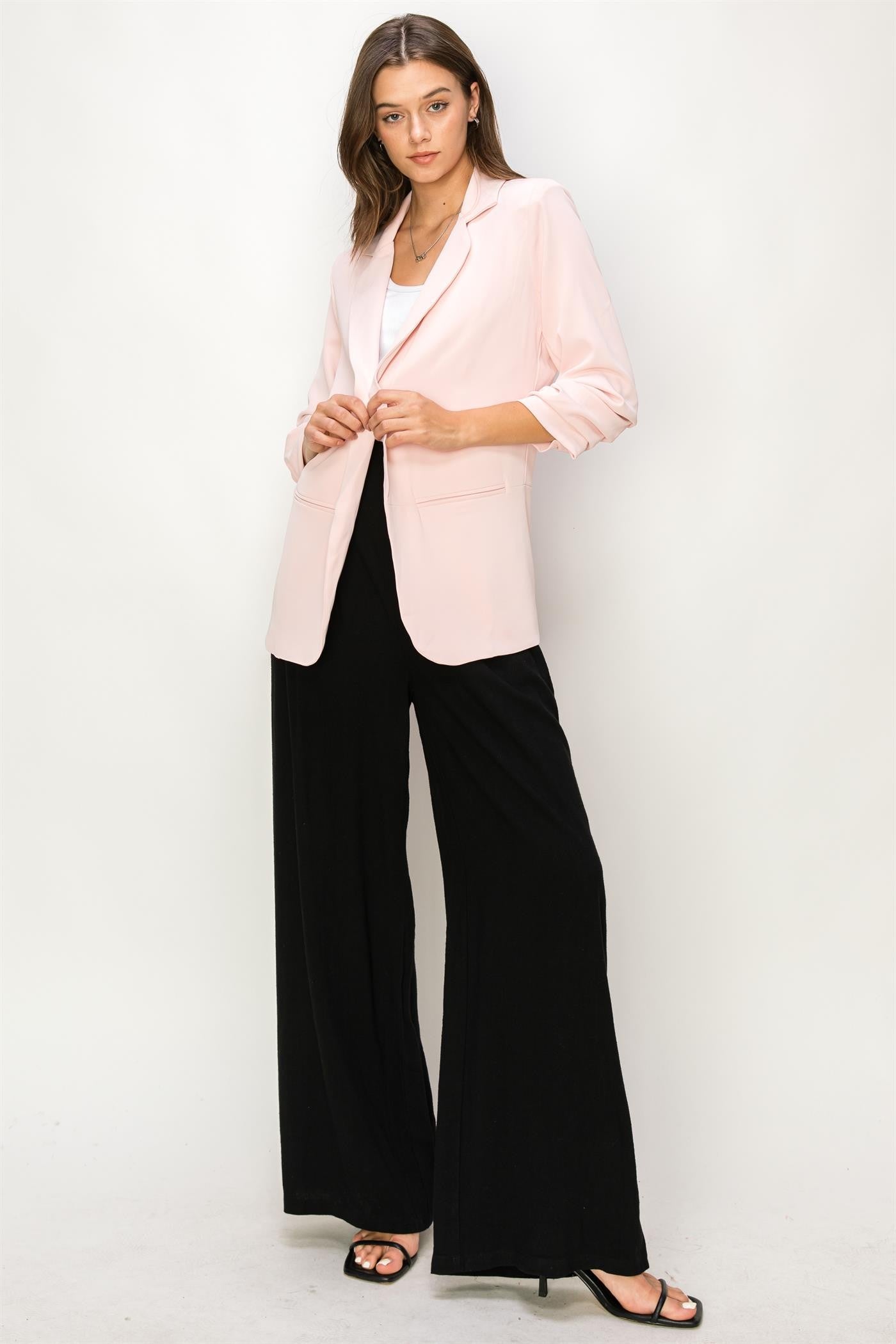 ruched sleeve blazer