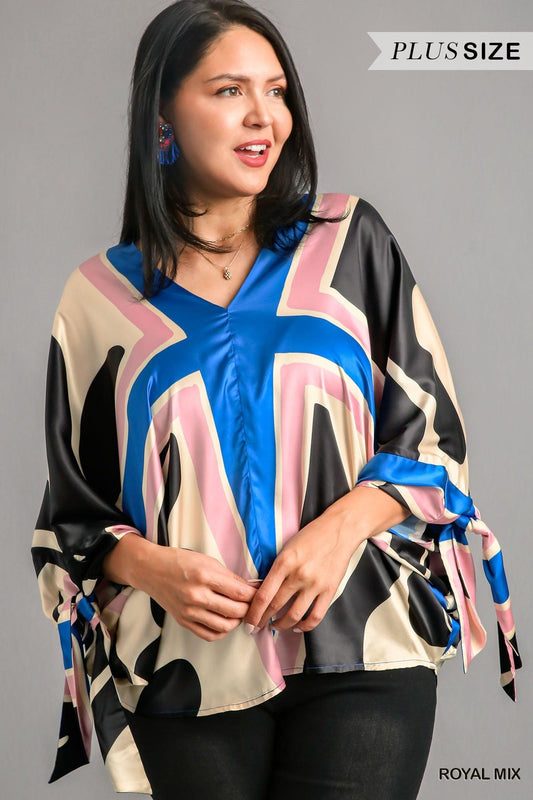 Abstract Print Poncho with Wrist Tie - RK Collections Boutique