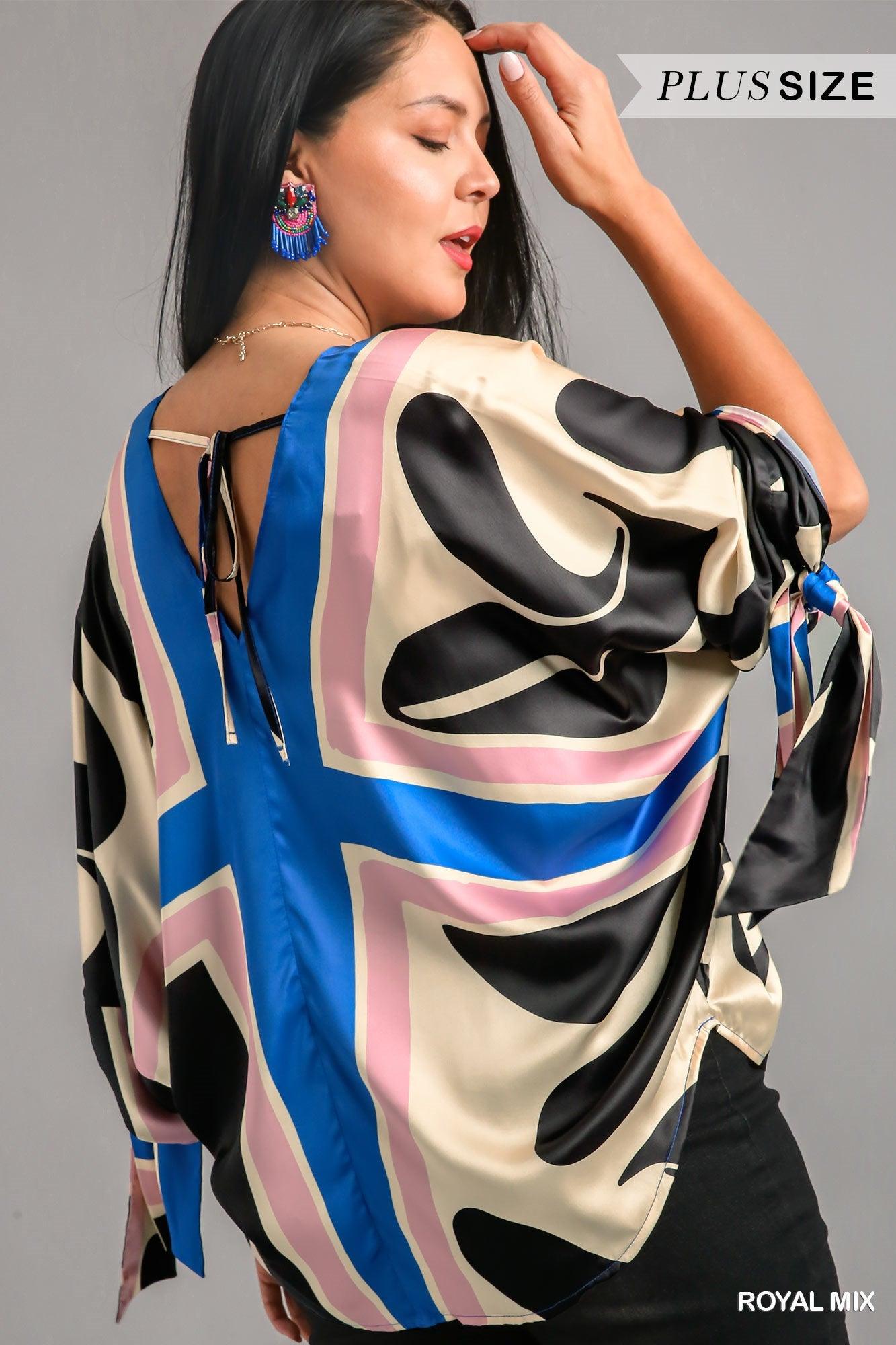 Abstract Print Poncho with Wrist Tie - RK Collections Boutique