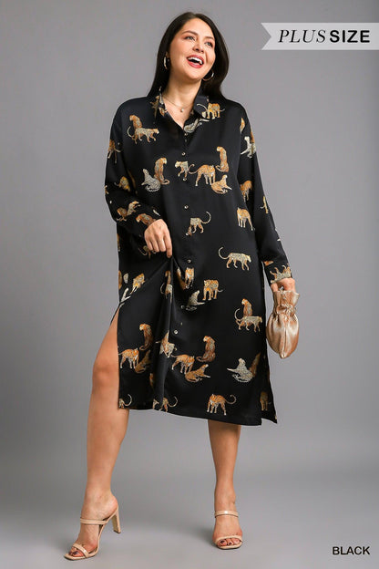 PLUS Animal Print Button Down Midi Dress Cardigan - RK Collections Boutique