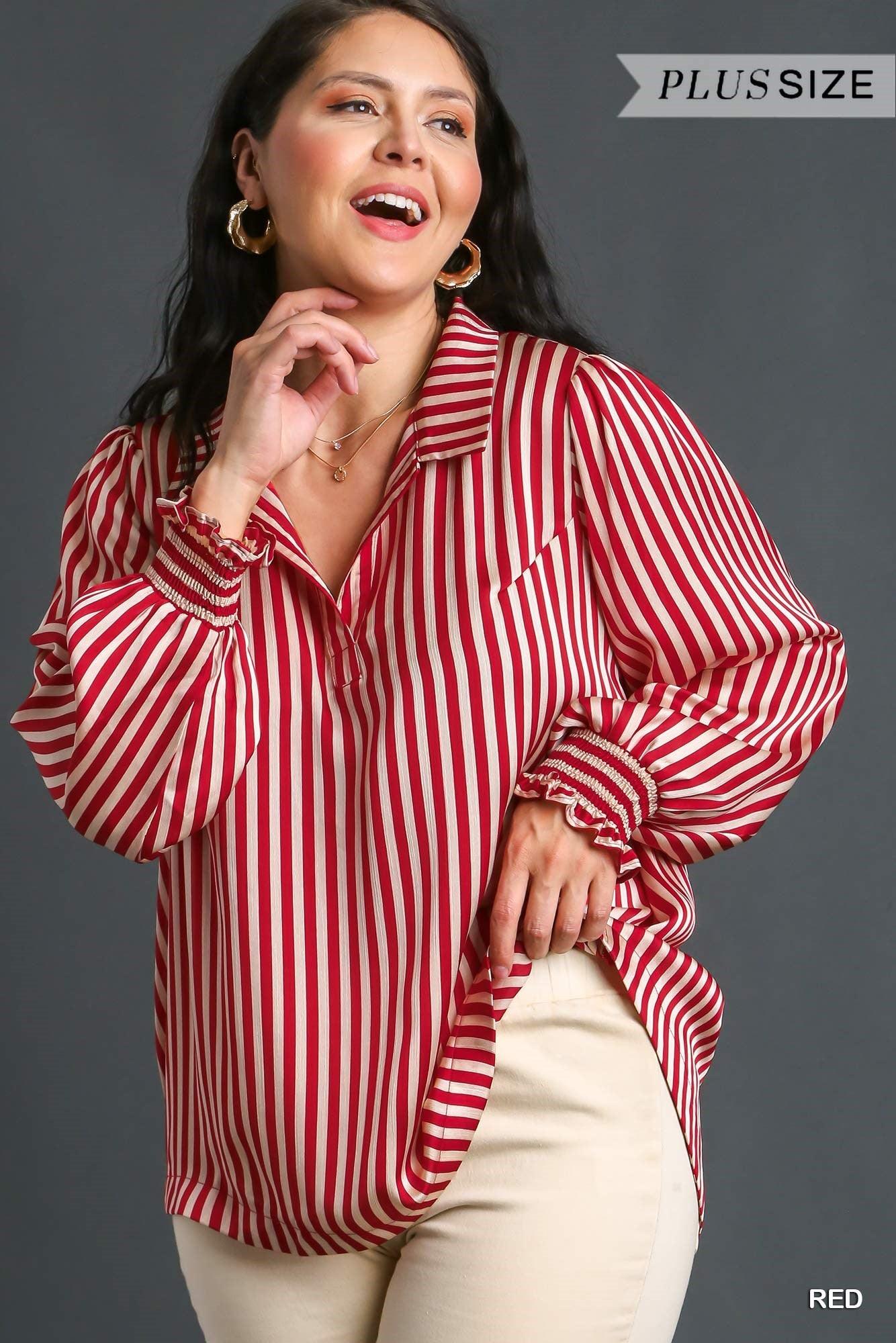 PLUS satin stripe button up - RK Collections Boutique