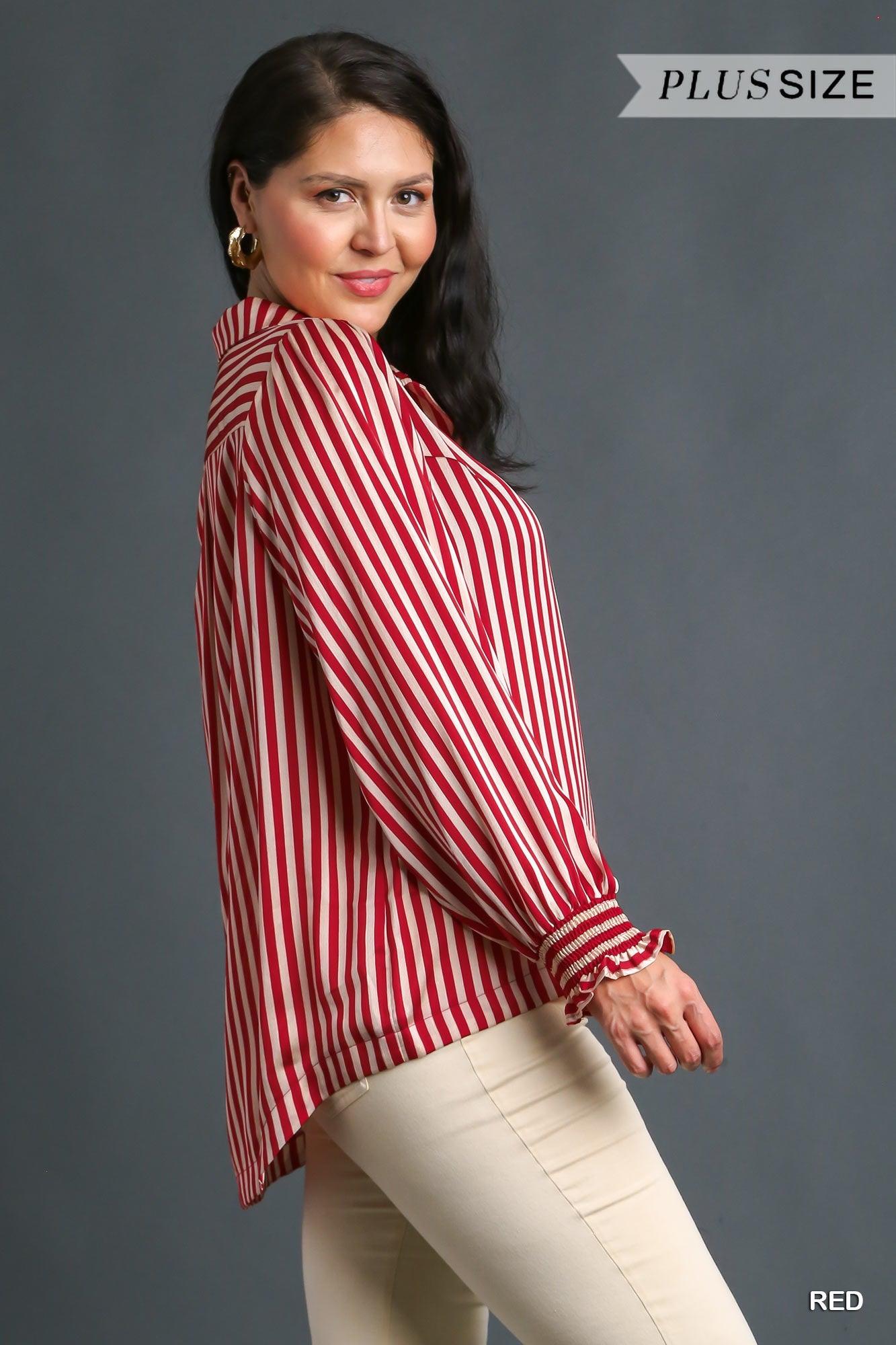 PLUS satin stripe button up - RK Collections Boutique