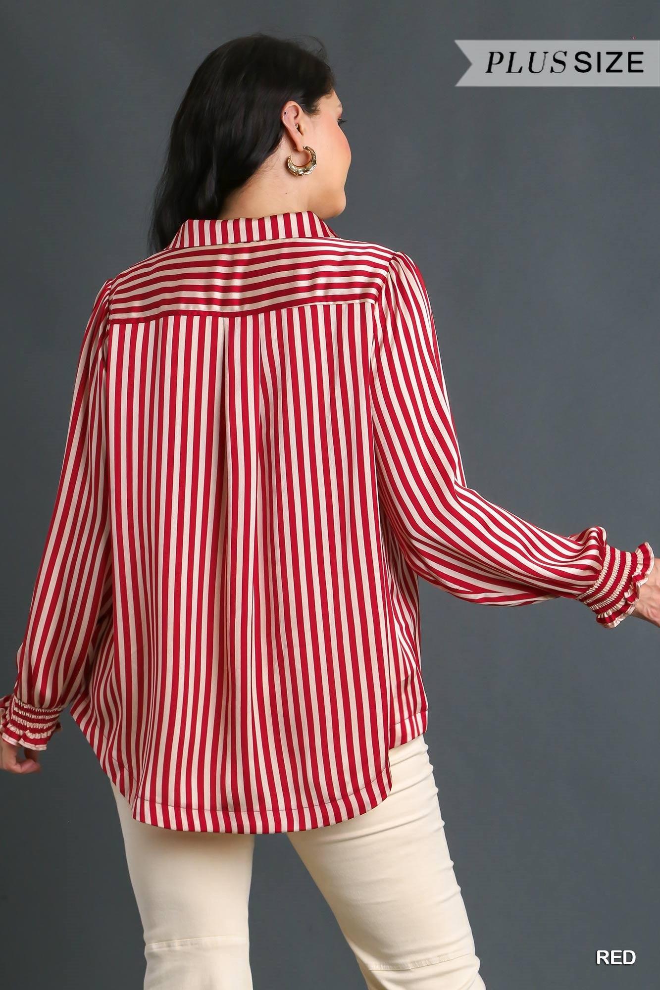 PLUS satin stripe button up - RK Collections Boutique