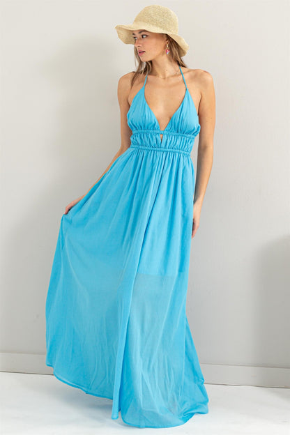 open back halter maxi dress