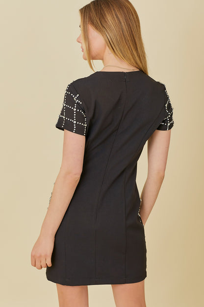 diamond pattern rhinestone short sleeve dress