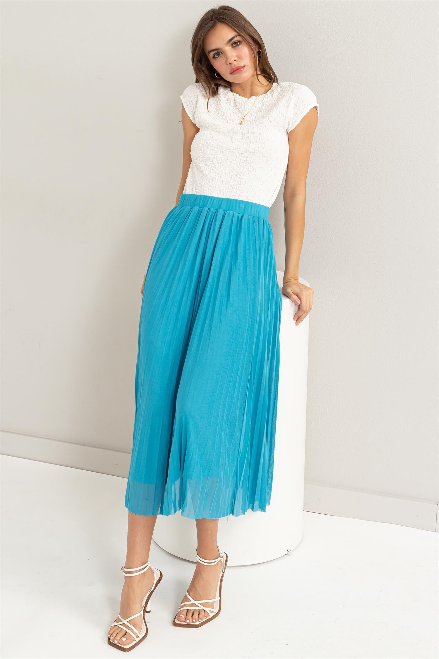 pleated midi skirt