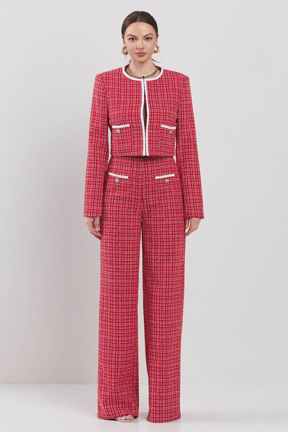 2pc set- tweed crop jacket & high waist pants