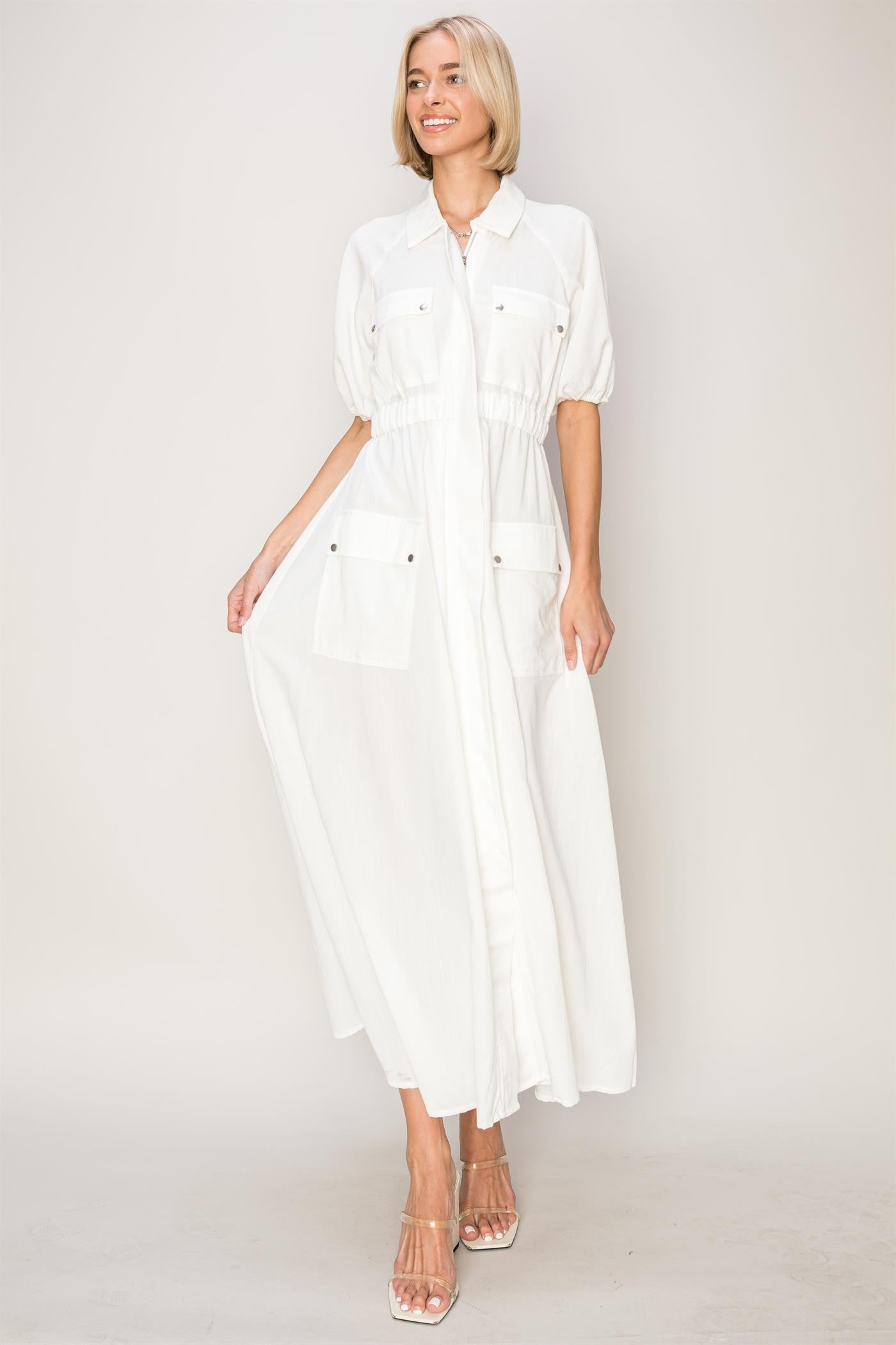 zip front maxi shirt dress