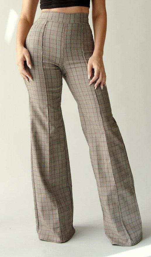 high waist plaid flare pants