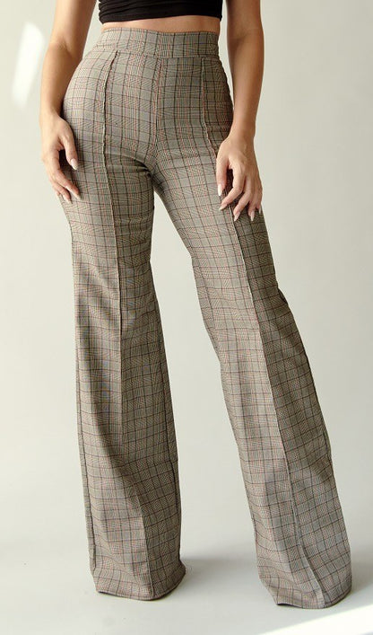 high waist plaid flare pants