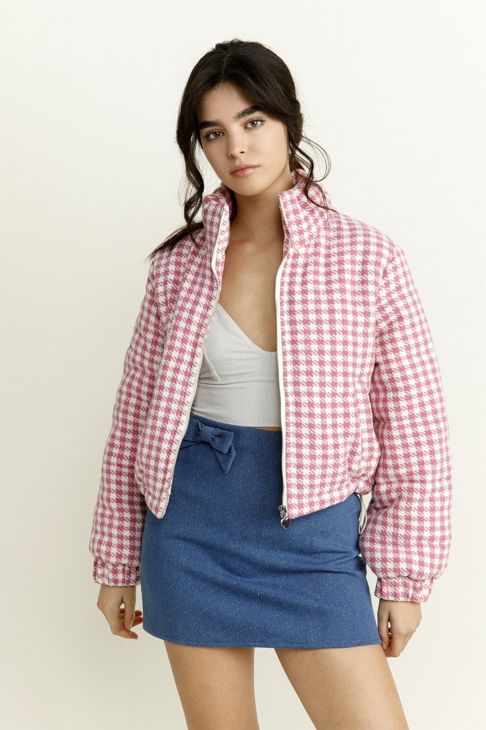 houndstooth puffer jacket