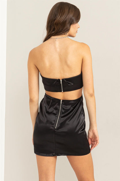 cutout satin strapless dress