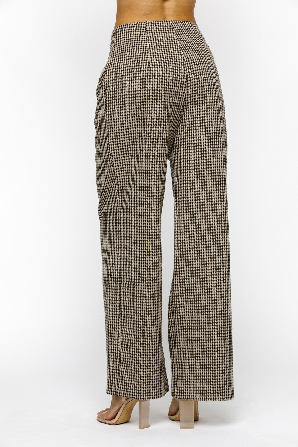 pleated houndstooth high waist wide leg pants