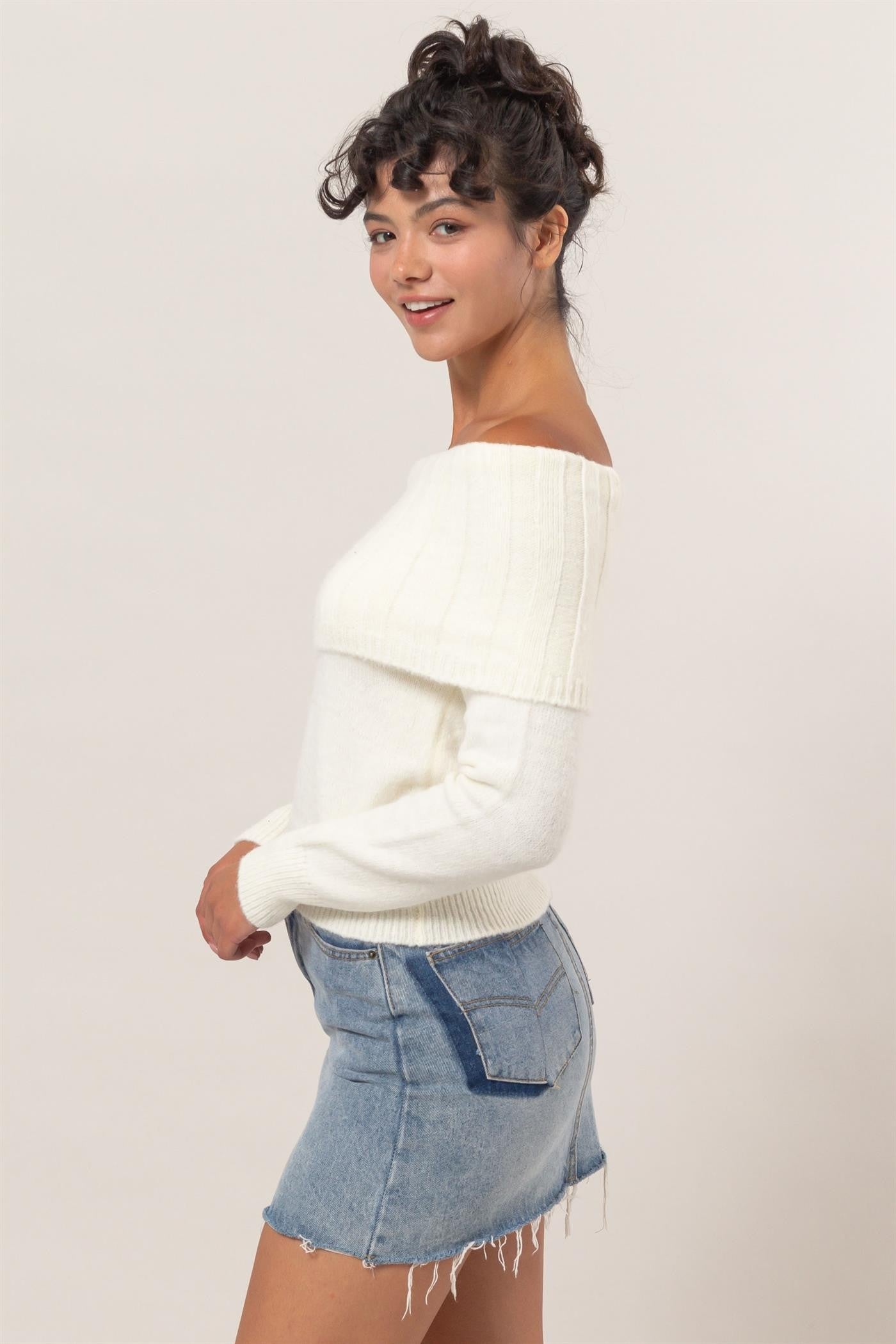 fold over off the shoulder sweater