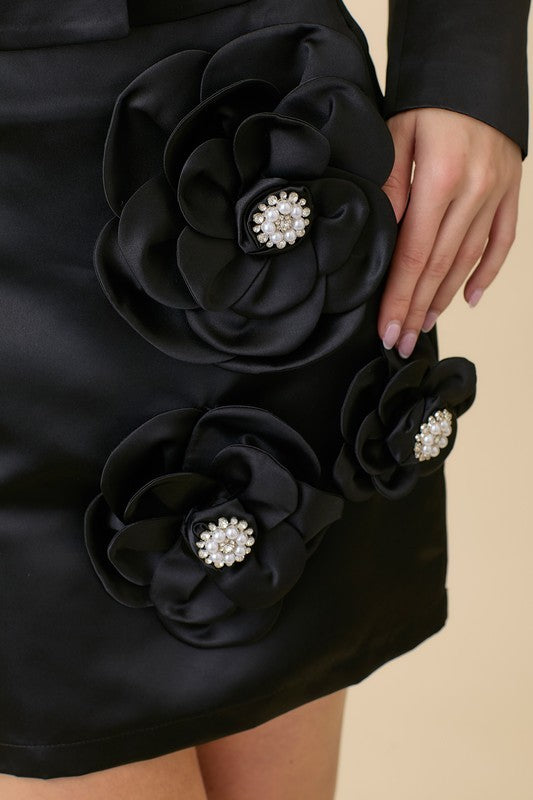 Satin 3D Flower applique skirt