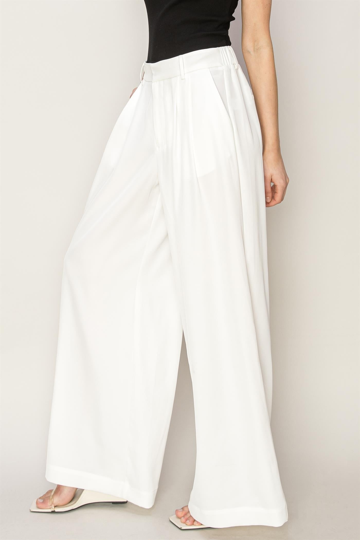 high waist pleated wide leg pants