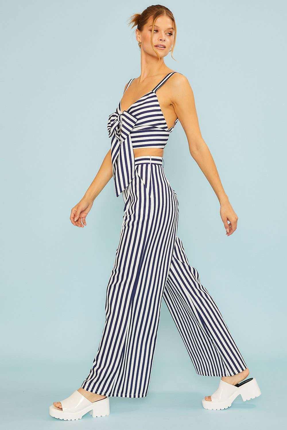 vertical stripe wide leg pants