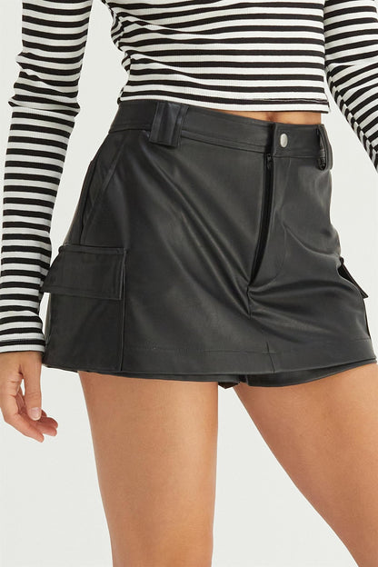 faux leather cargo skort