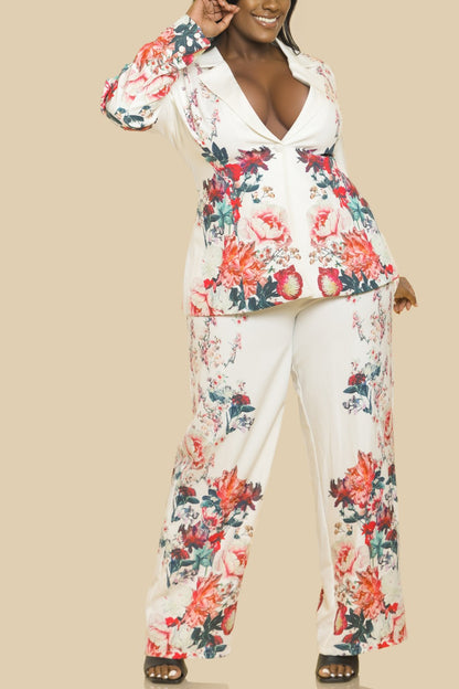 PLUS 2pc set- floral print blazer & pants