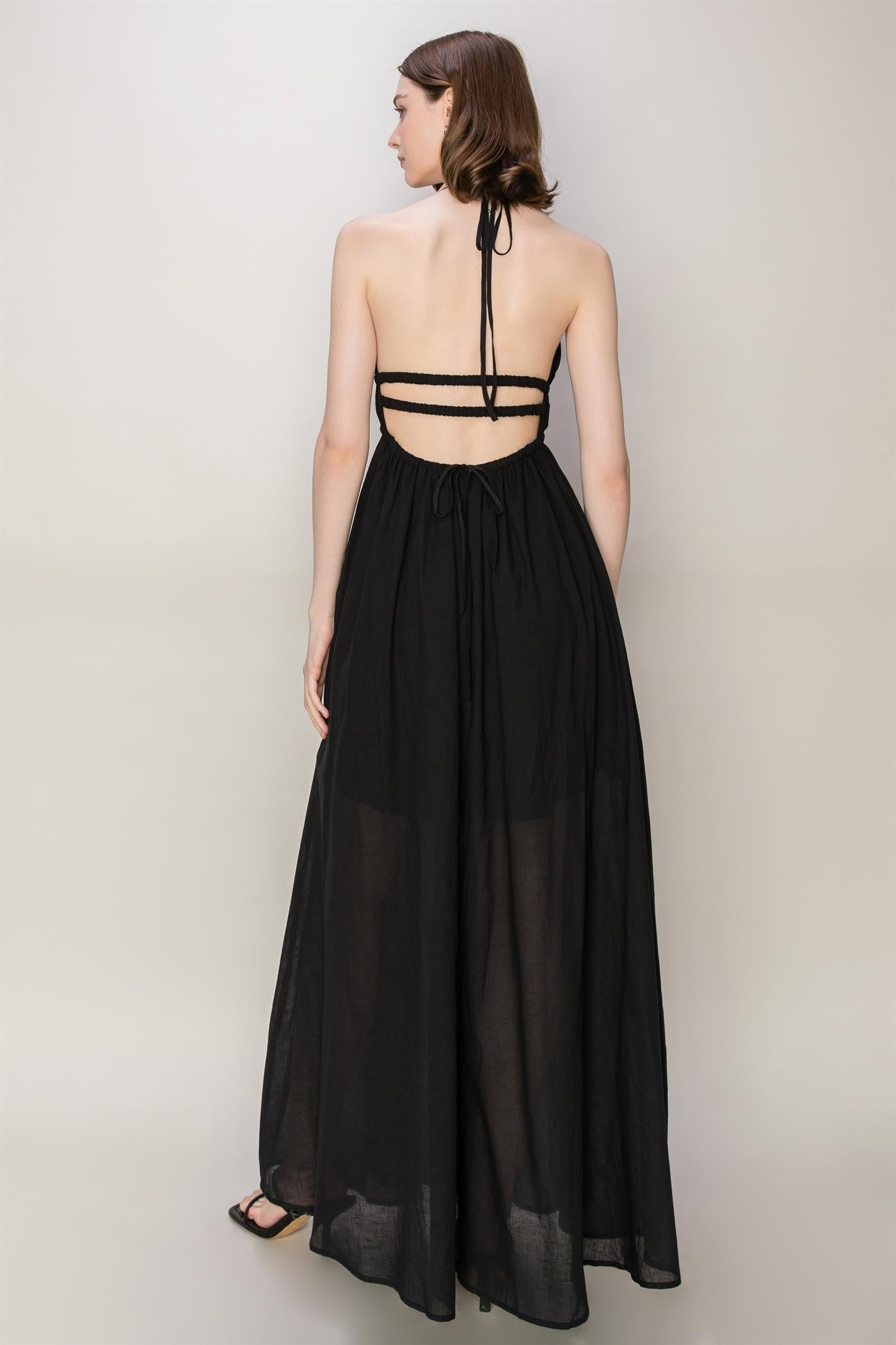 open back halter maxi dress