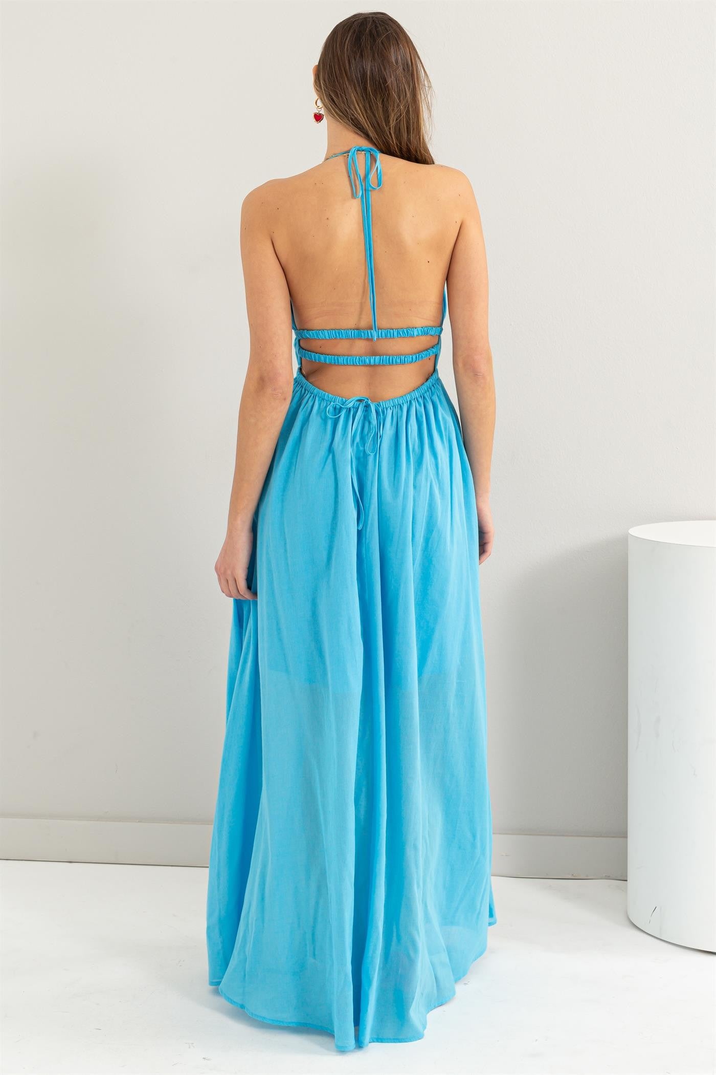 open back halter maxi dress