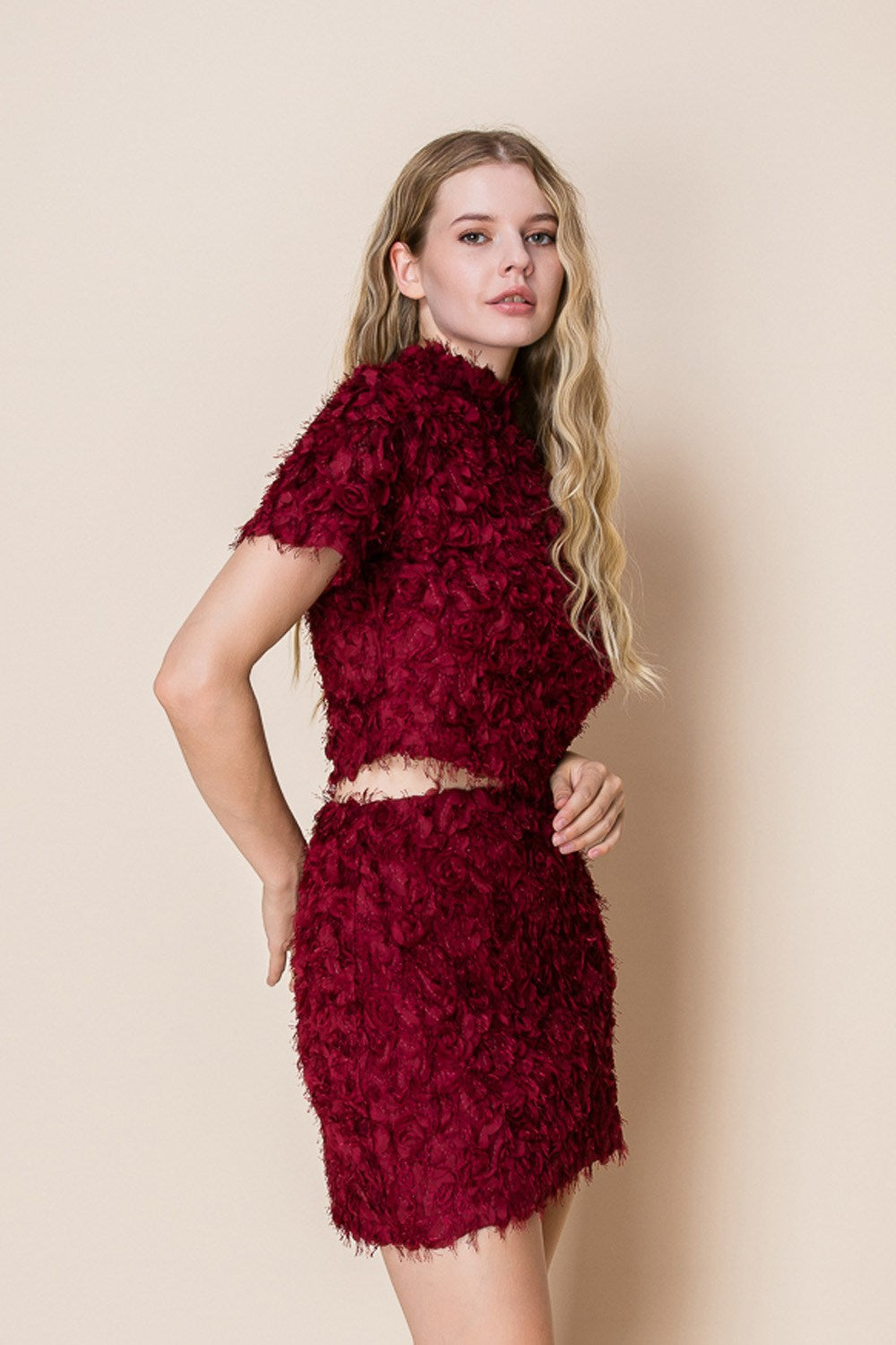 rose petal textured mini skirt