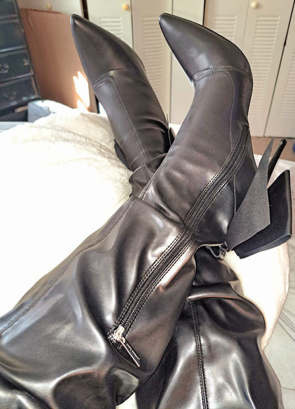 Big Bow Pointy Toe Thigh High Boots