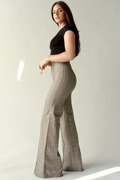 high waist plaid flare pants