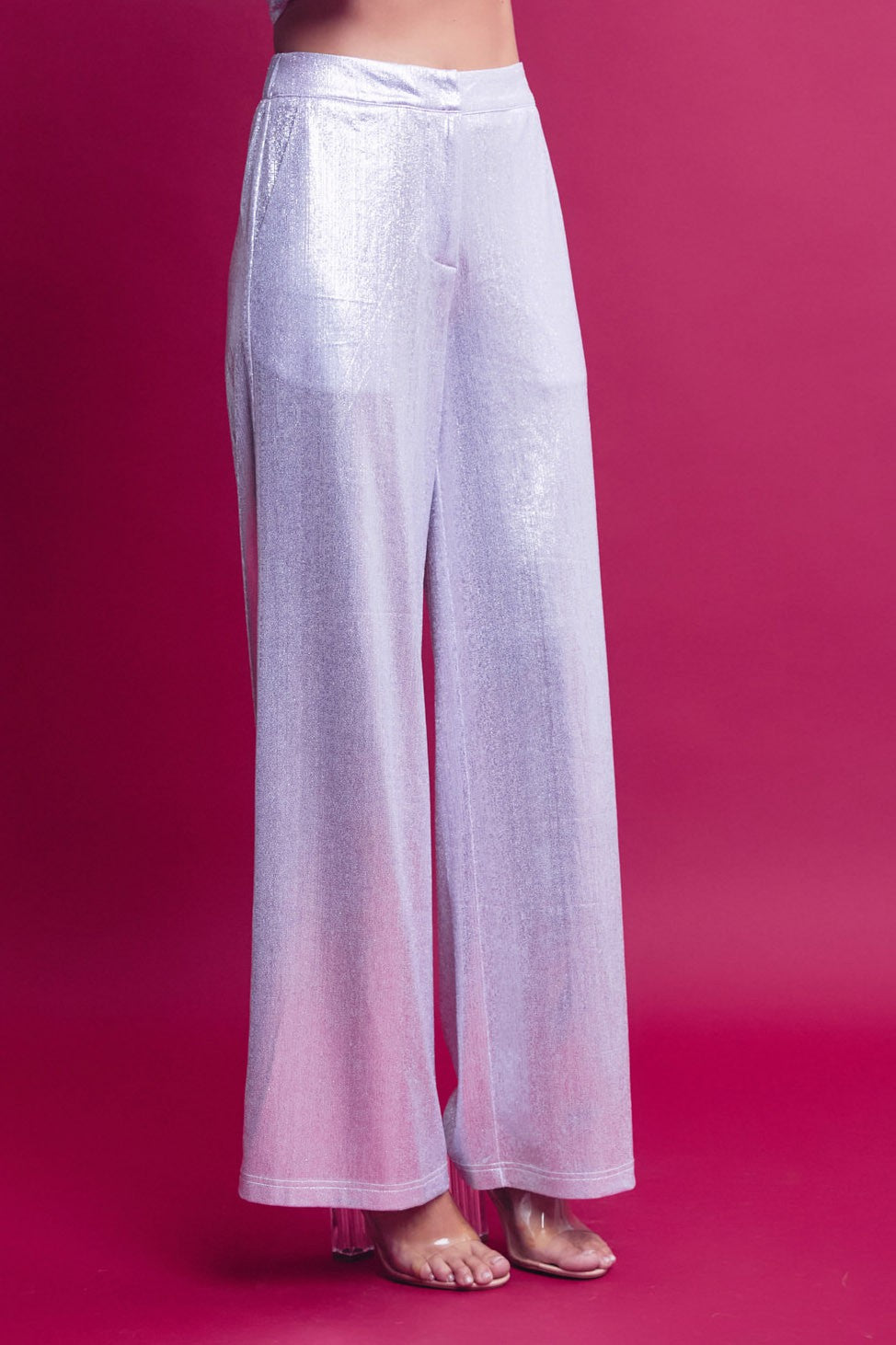 metallic high waist wide leg pants