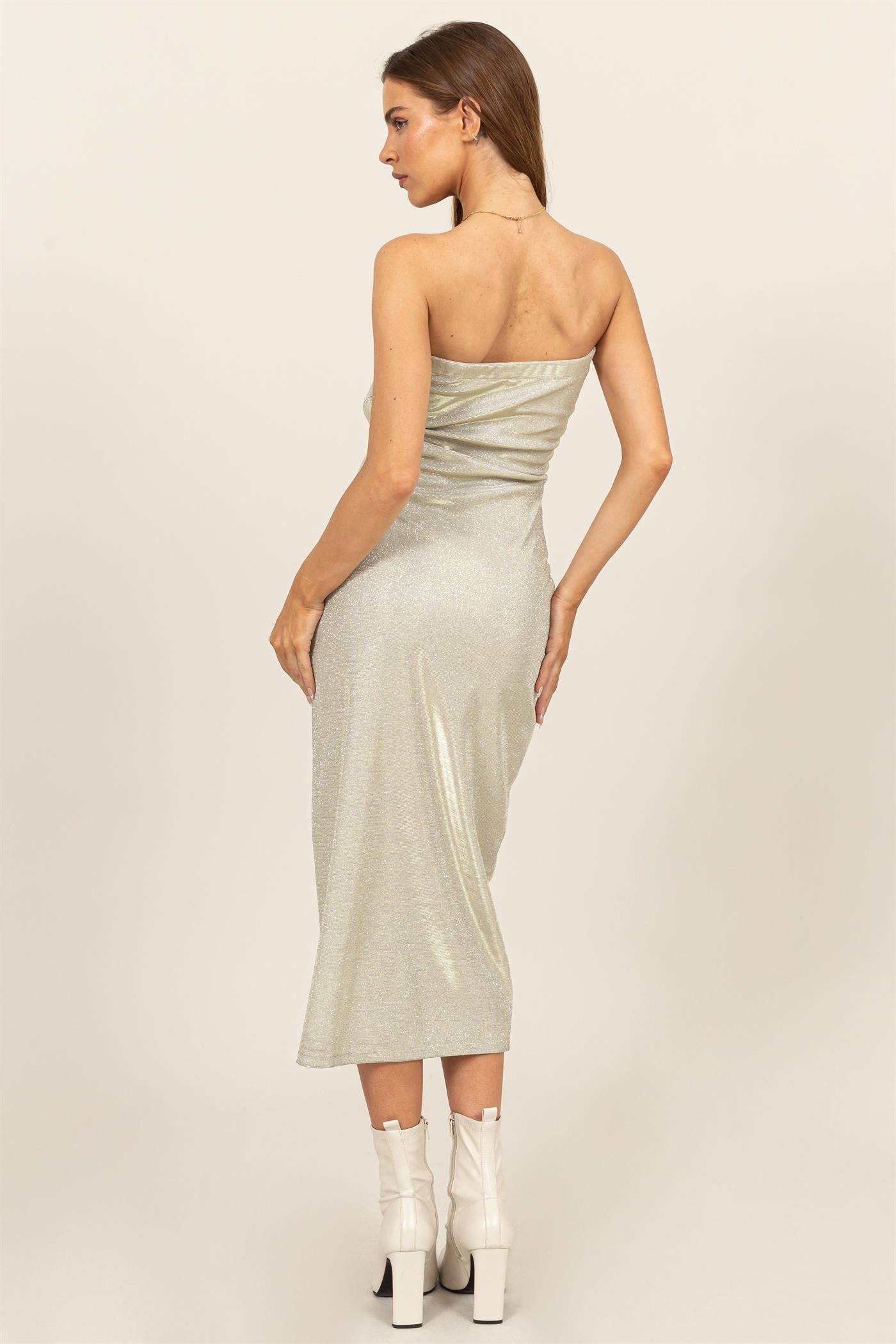 sparkle strapless midi dress