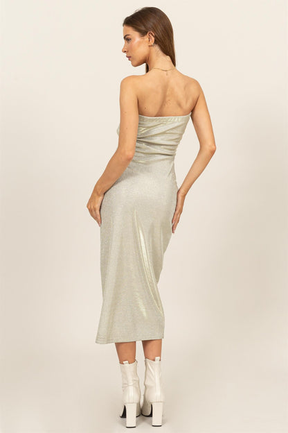 sparkle strapless midi dress