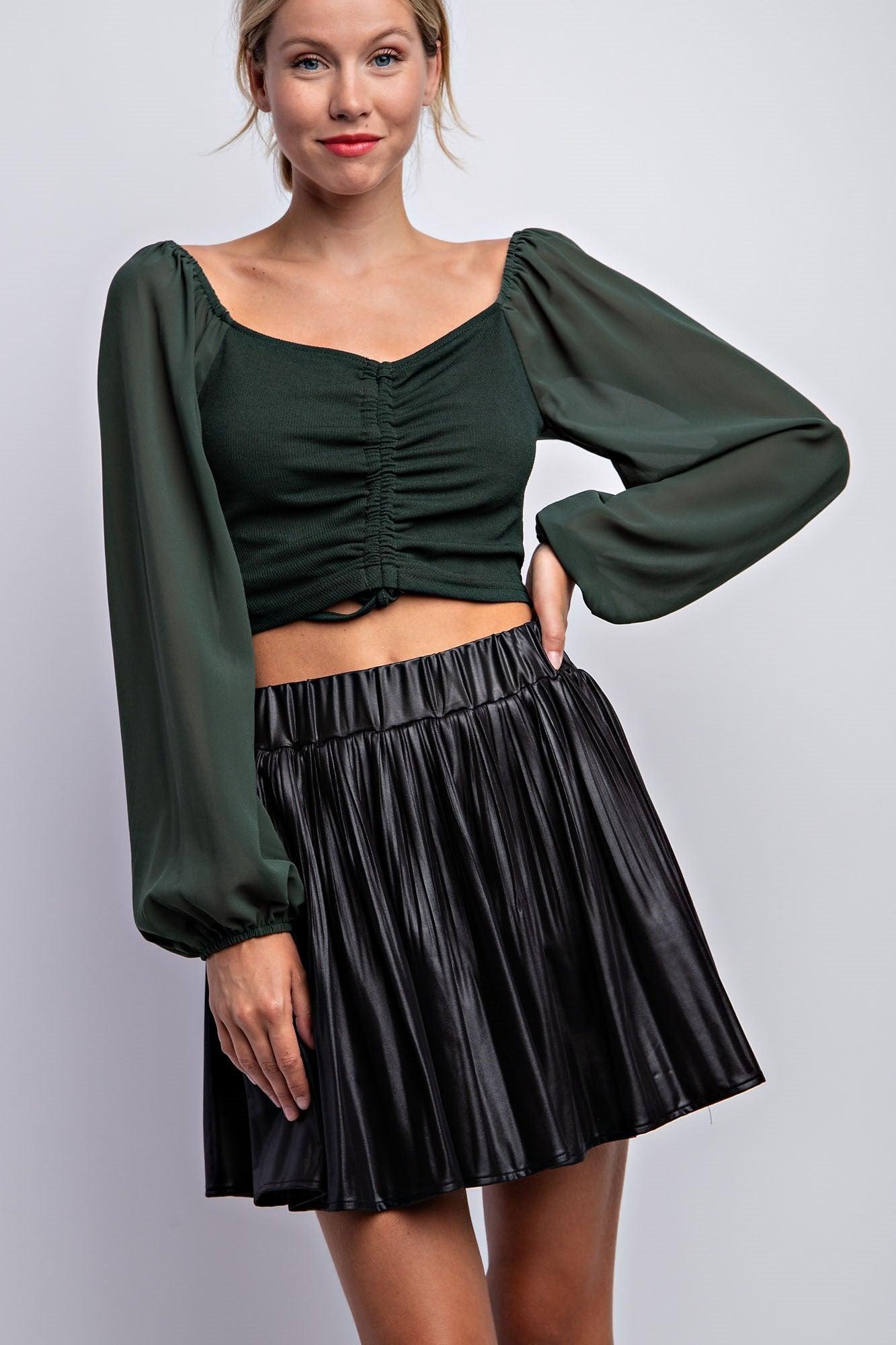 pleated faux leather mini skirt - RK Collections Boutique