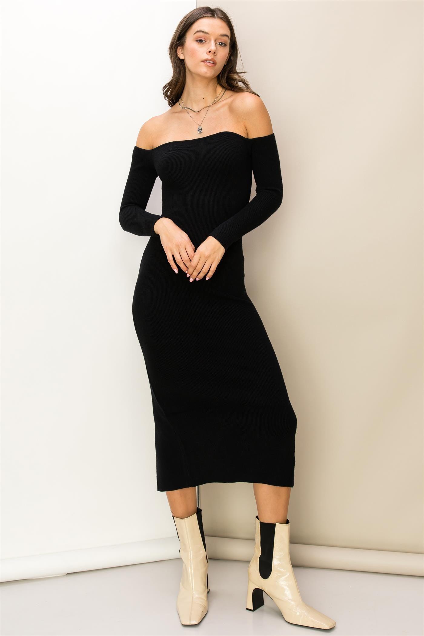 off the shoulder ribbed knit dress - RK Collections Boutique