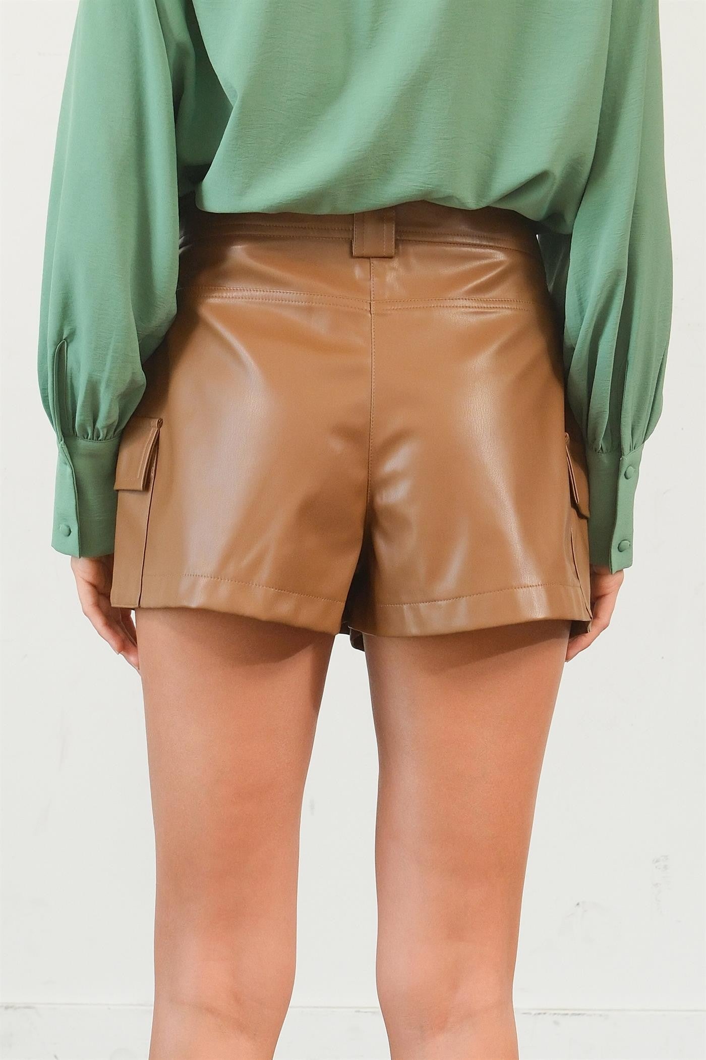 faux leather cargo skort