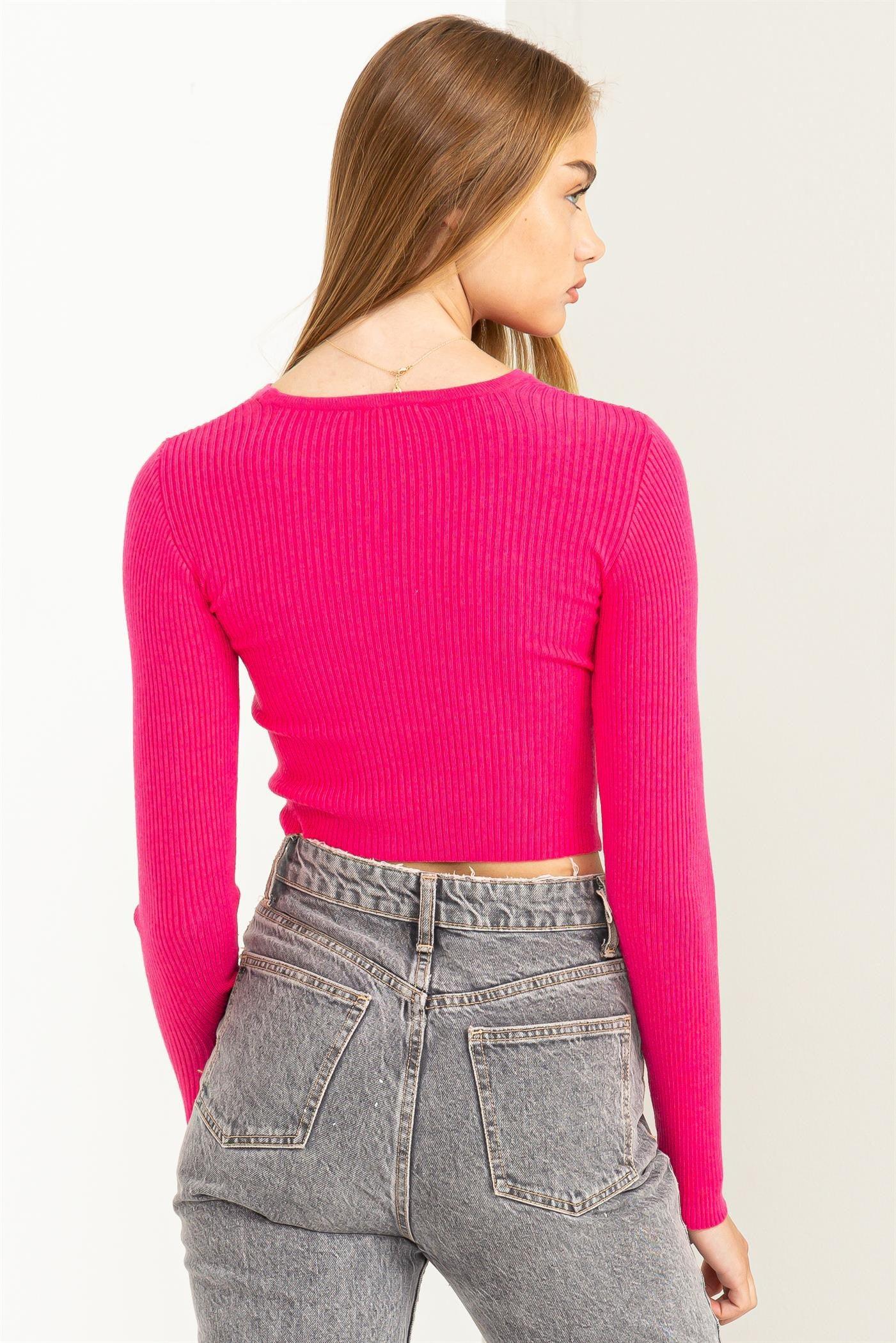 peek a boo cutout long sleeve ribbed knit top - RK Collections Boutique