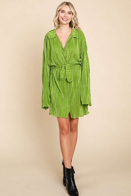 PLUS Loose Fit Pleated Shirt Dress