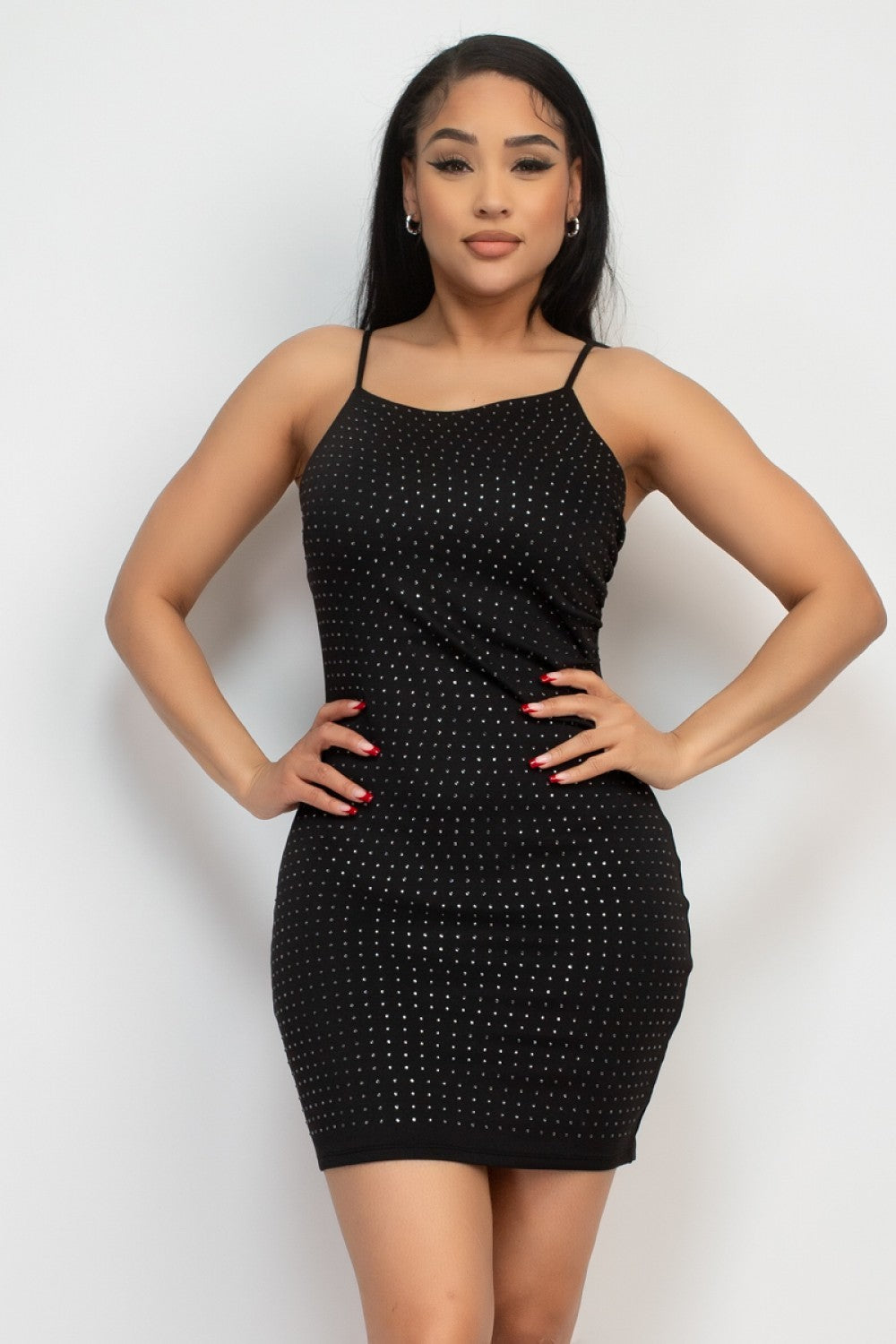 rhinestone studded sleeveless mini dress