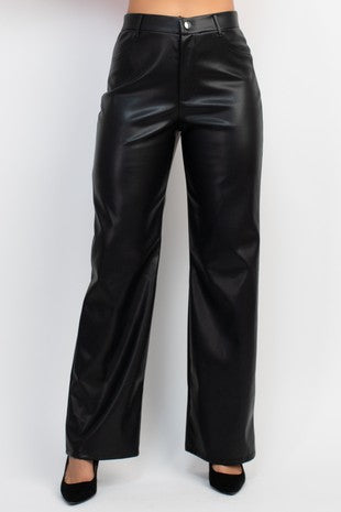 high waist wide leg faux leather pants