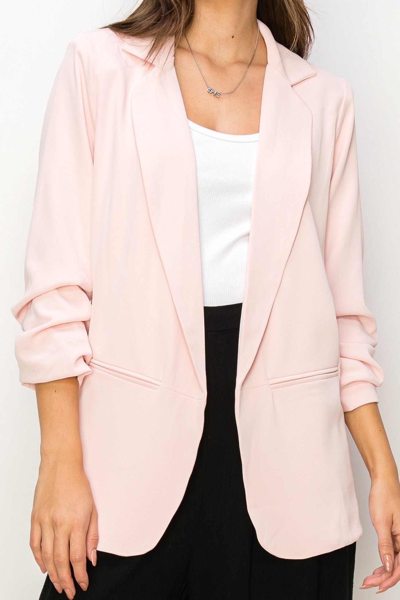 ruched sleeve blazer