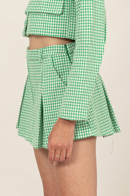 high waist houndstooth pleated skort