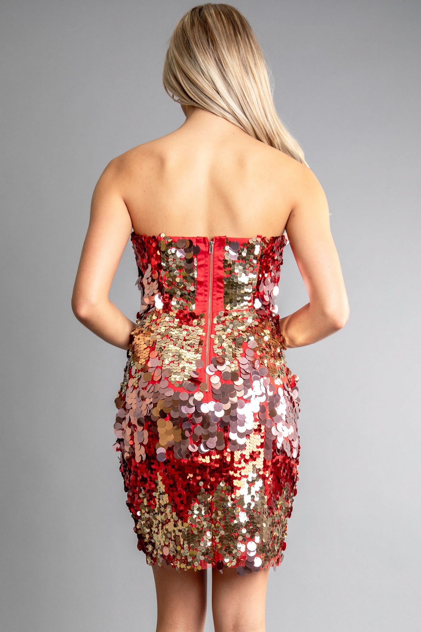 strapless multi color sequin dress