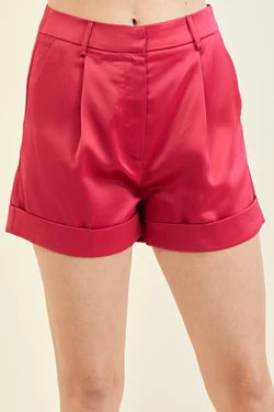 front pleat satin shorts