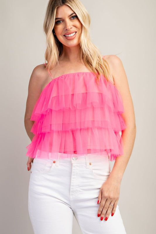 tiered tulle sleeveless top