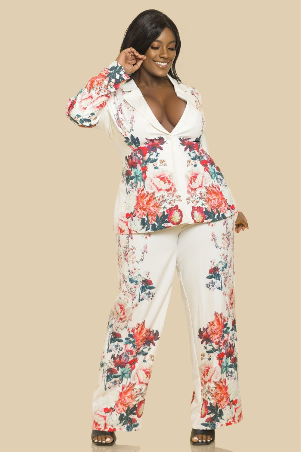 PLUS 2pc set- floral print blazer & pants