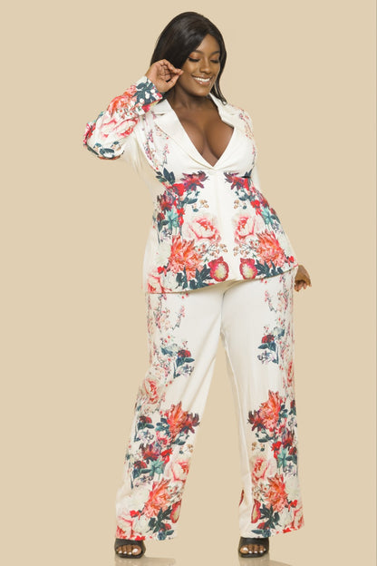 PLUS 2pc set- floral print blazer & pants