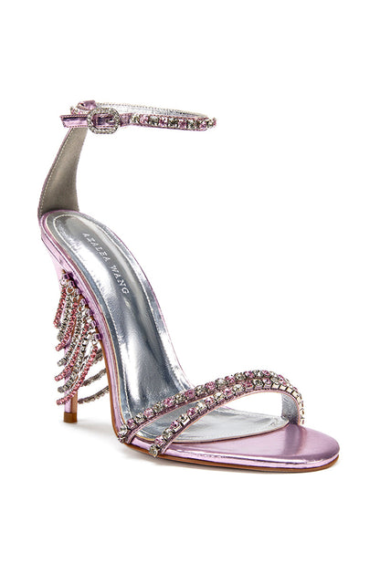 rhinestone metallic pink stiletto sandal