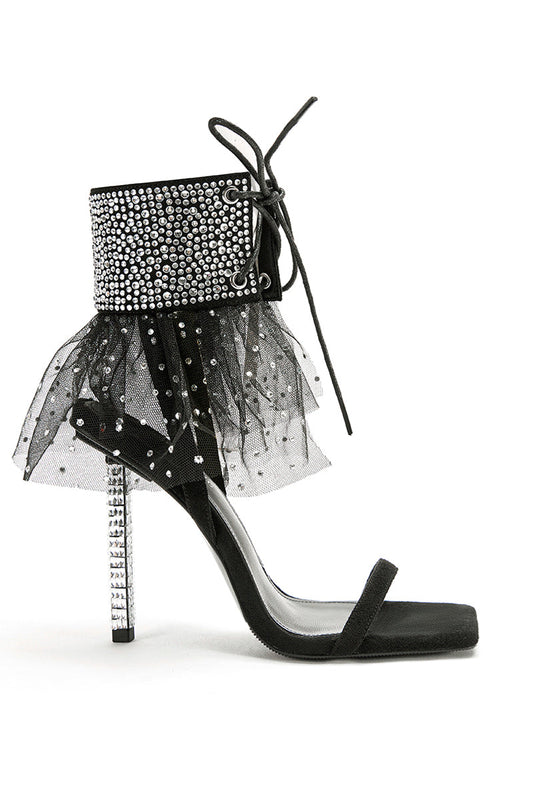 rhinestone cuff studded tulle stiletto heel