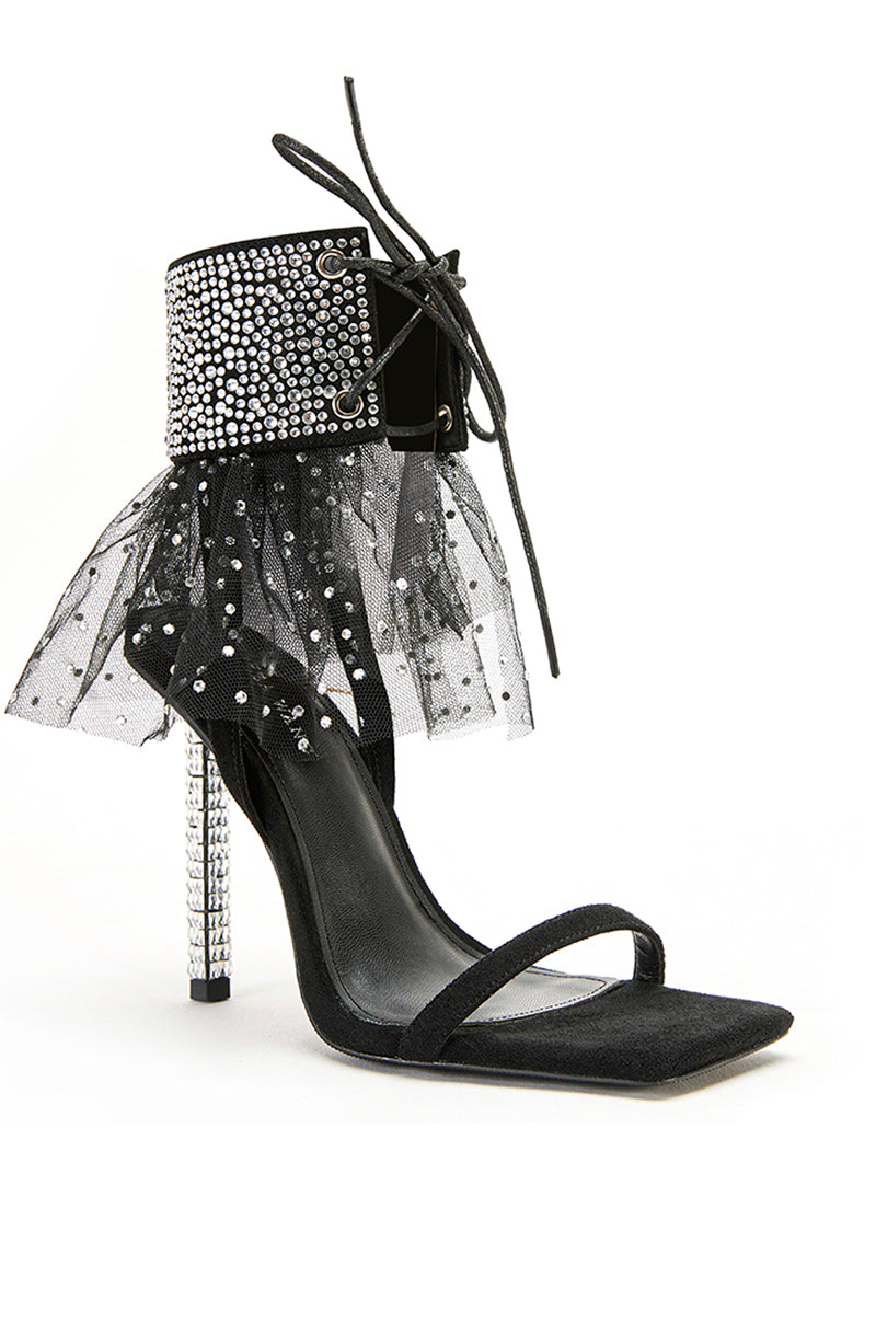 rhinestone cuff studded tulle stiletto heel