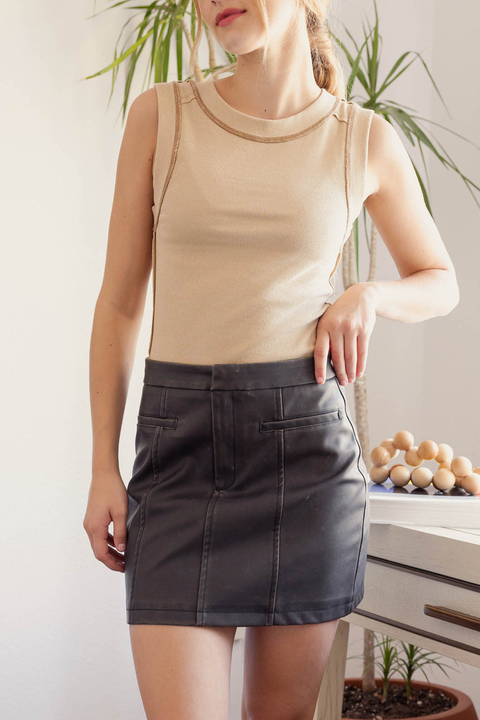 washed faux leather mini skirt